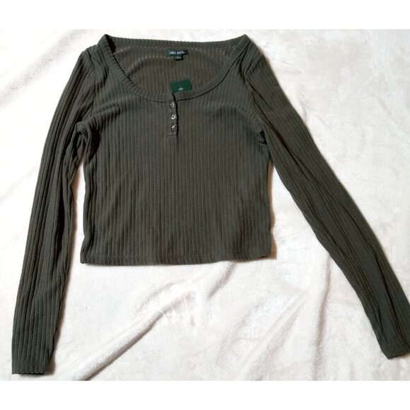 NWT Wild Fable olive green cropped long sleeve shirt Size Small - Picture 1 of 6